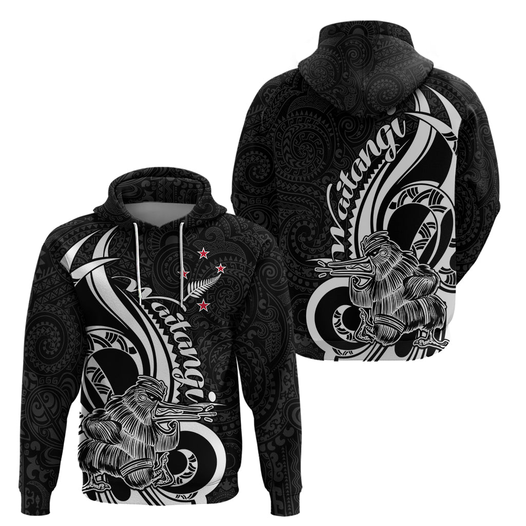 New Zealand Waitangi Day Zip Hoodie Aotearoa Te Tiriti O Waitangi Kiwi Black Version LT01 - Polynesian Pride