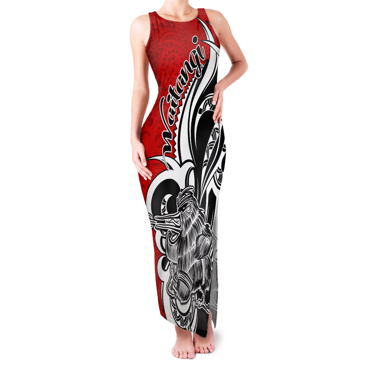 New Zealand Waitangi Day Family Matching Tank Maxi Dress and Hawaiian Shirt Aotearoa Te Tiriti O Waitangi Kiwi Red Version LT01 Mom's Dress Red - Polynesian Pride