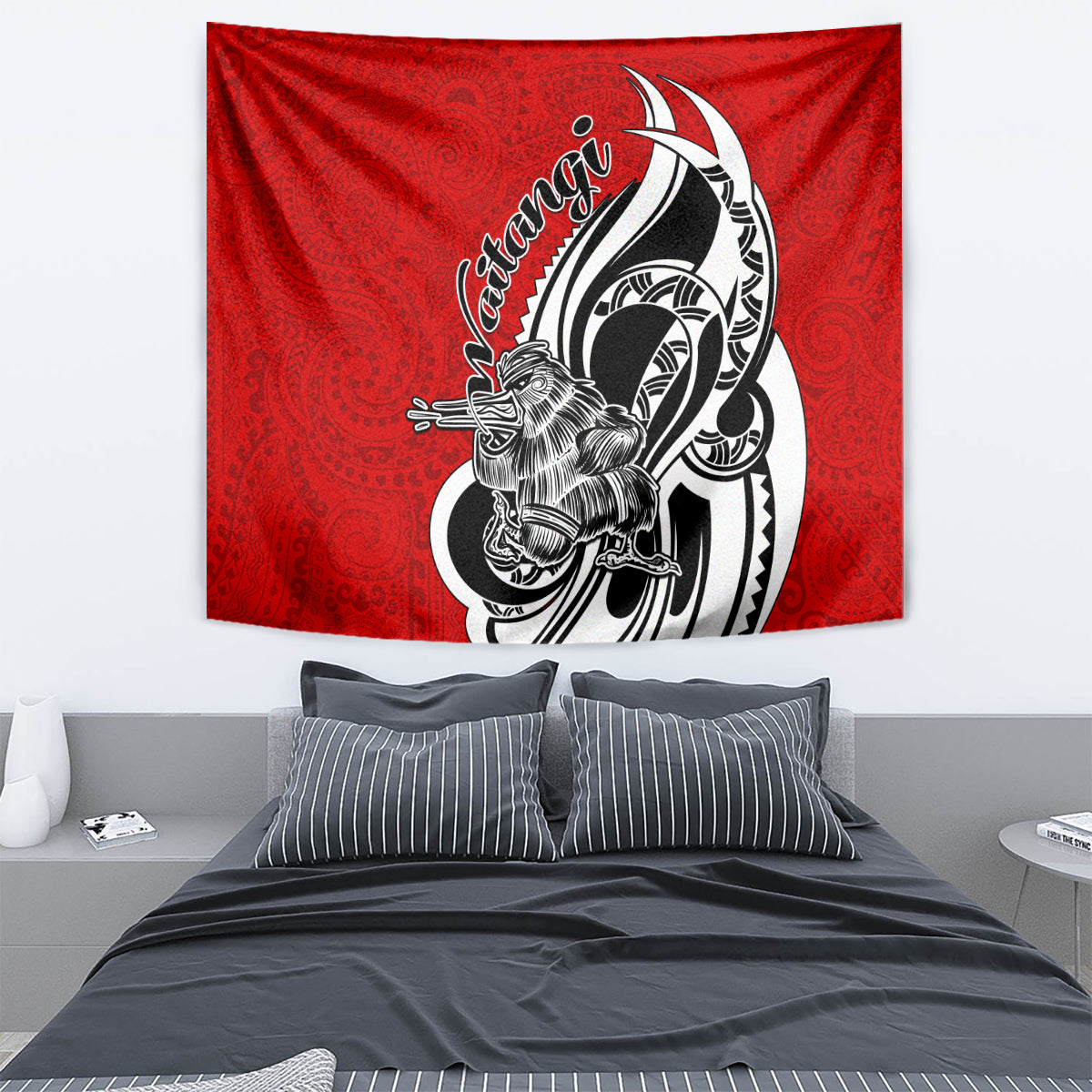 New Zealand Waitangi Day Tapestry Aotearoa Te Tiriti O Waitangi Kiwi Red Version LT01 - Polynesian Pride