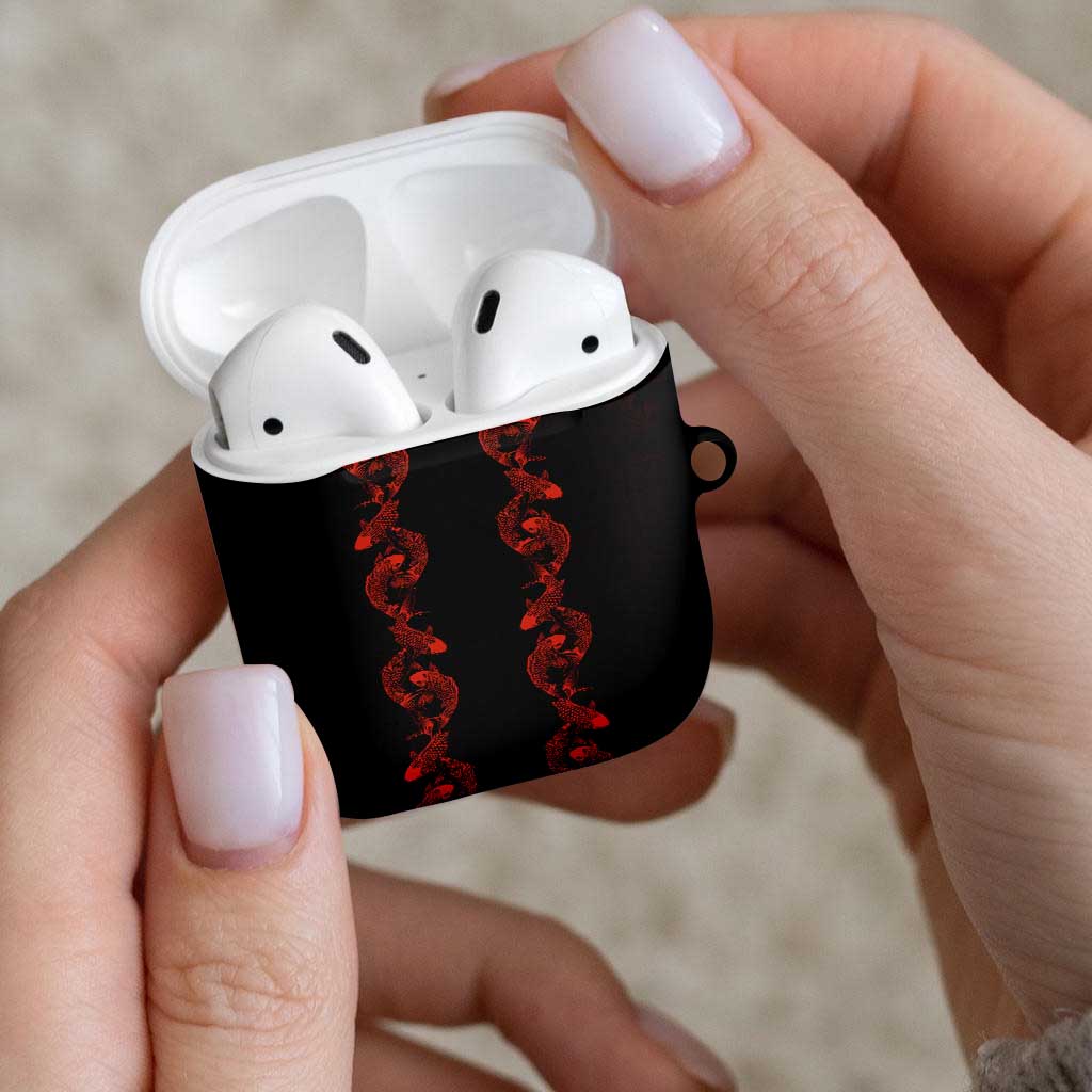 Hawaii Japan Koi Fish Red AirPods Case Tapa Pattern - Polynesian Pride