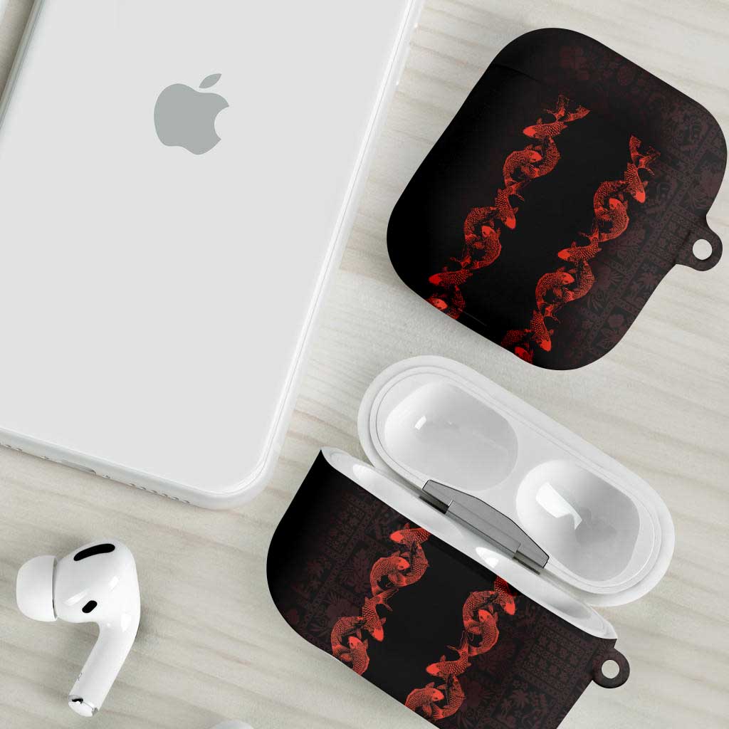 Hawaii Japan Koi Fish Red AirPods Case Tapa Pattern - Polynesian Pride