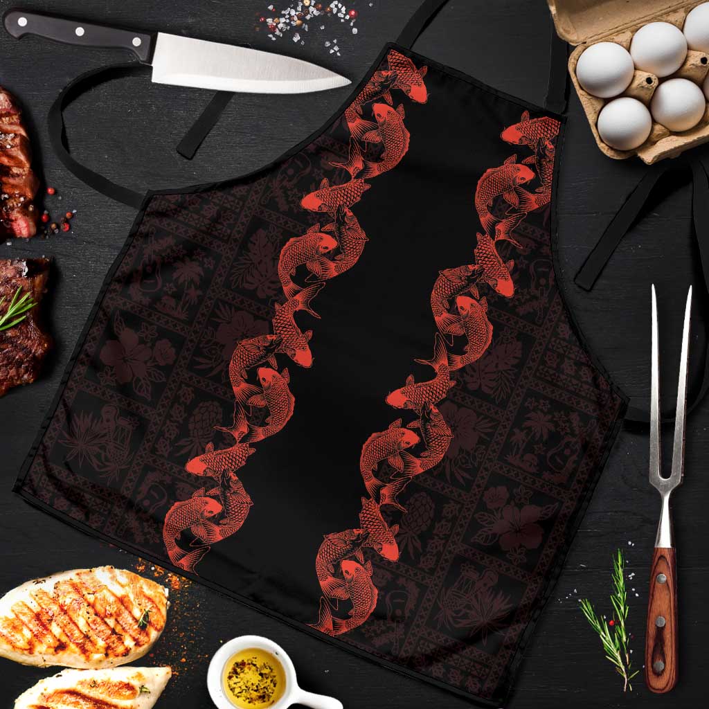 Hawaii Japan Koi Fish Red Apron Tapa Pattern - Polynesian Pride