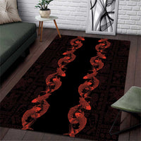 Hawaii Japan Koi Fish Red Area Rug Tapa Pattern - Polynesian Pride