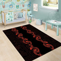 Hawaii Japan Koi Fish Red Area Rug Tapa Pattern - Polynesian Pride