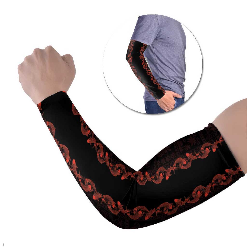 Hawaii Japan Koi Fish Red Arm Sleeves Tapa Pattern - Polynesian Pride