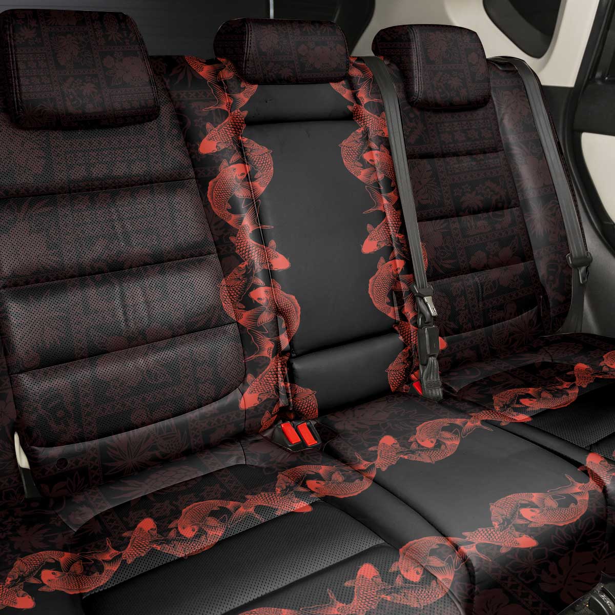 Hawaii Japan Koi Fish Red Back Car Seat Cover Tapa Pattern - Polynesian Pride