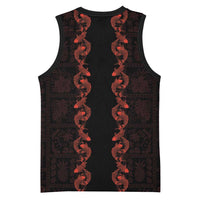 Hawaii Japan Koi Fish Red Basketball Jersey Tapa Pattern - Polynesian Pride