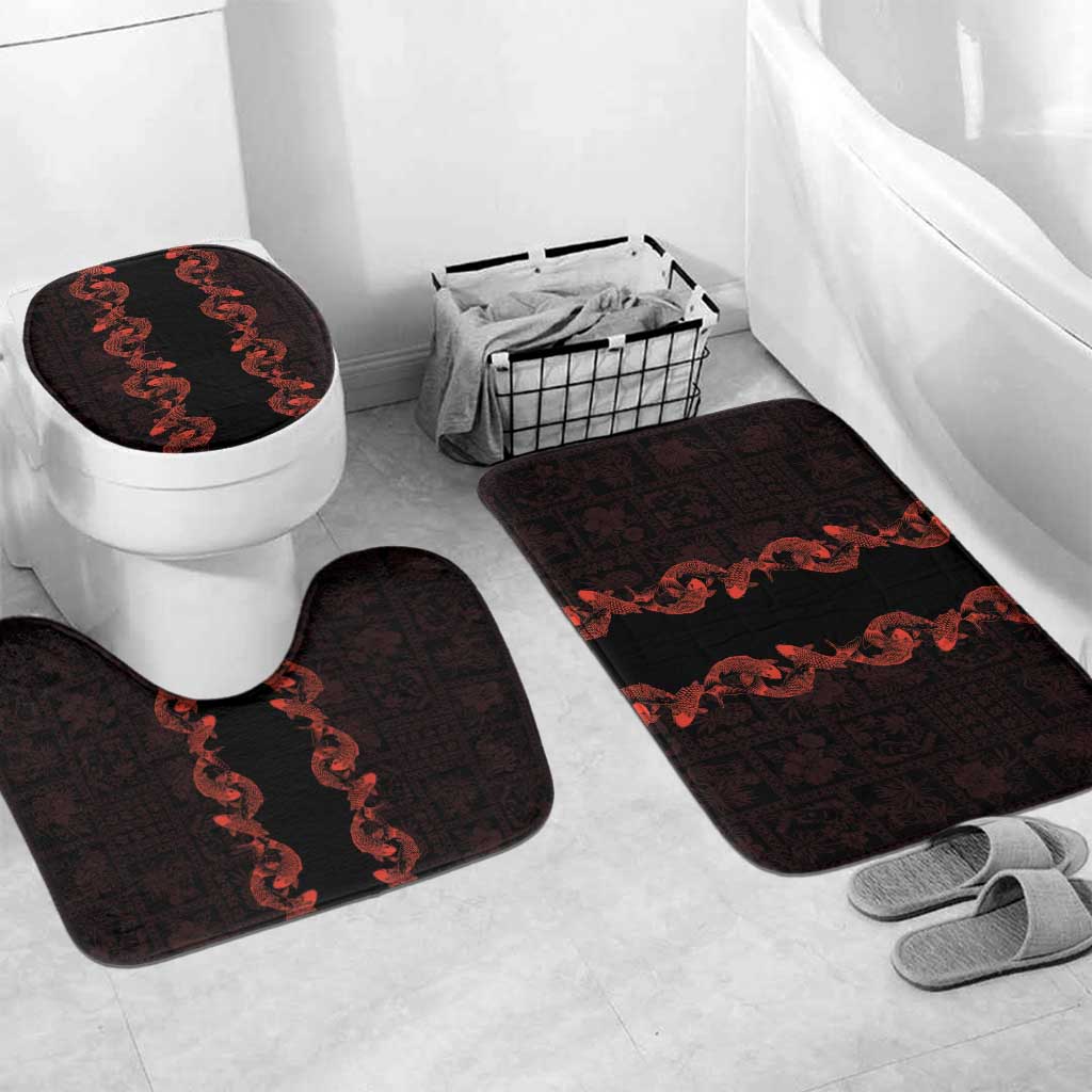 Hawaii Japan Koi Fish Red Bathroom Set Tapa Pattern - Polynesian Pride