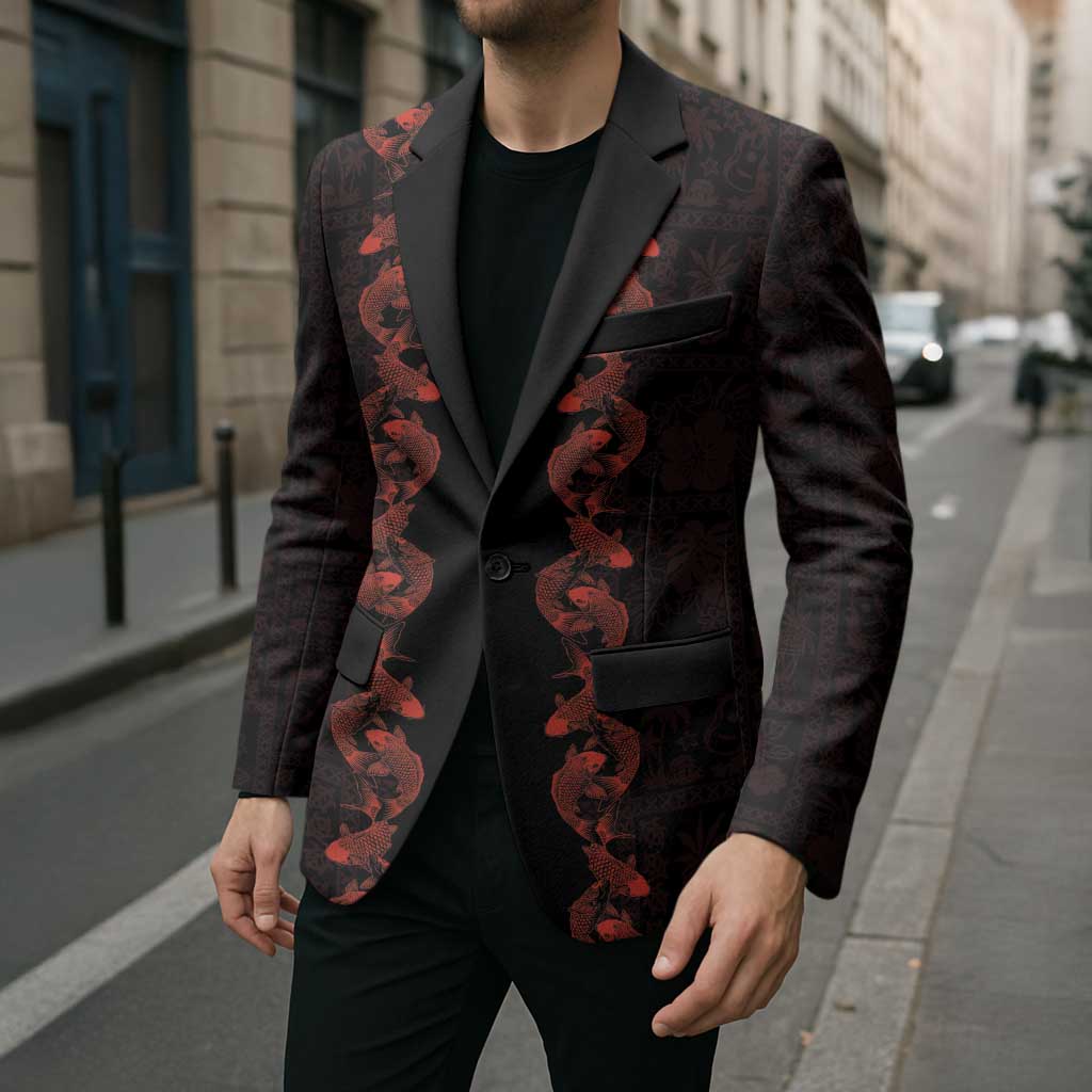Hawaii Japan Koi Fish Red Blazer Tapa Pattern - Polynesian Pride