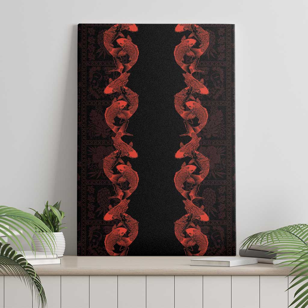 Hawaii Japan Koi Fish Red Canvas Wall Art Tapa Pattern - Polynesian Pride