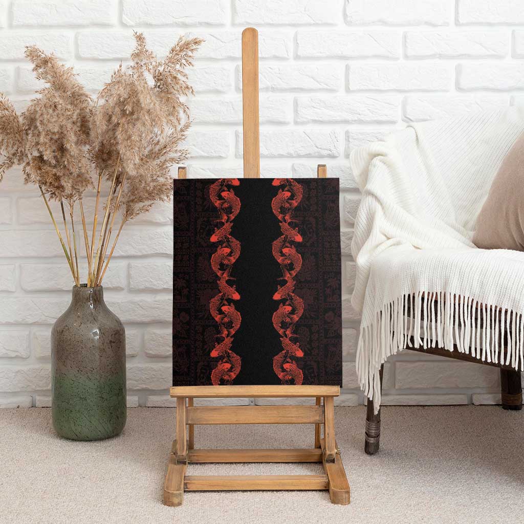 Hawaii Japan Koi Fish Red Canvas Wall Art Tapa Pattern - Polynesian Pride