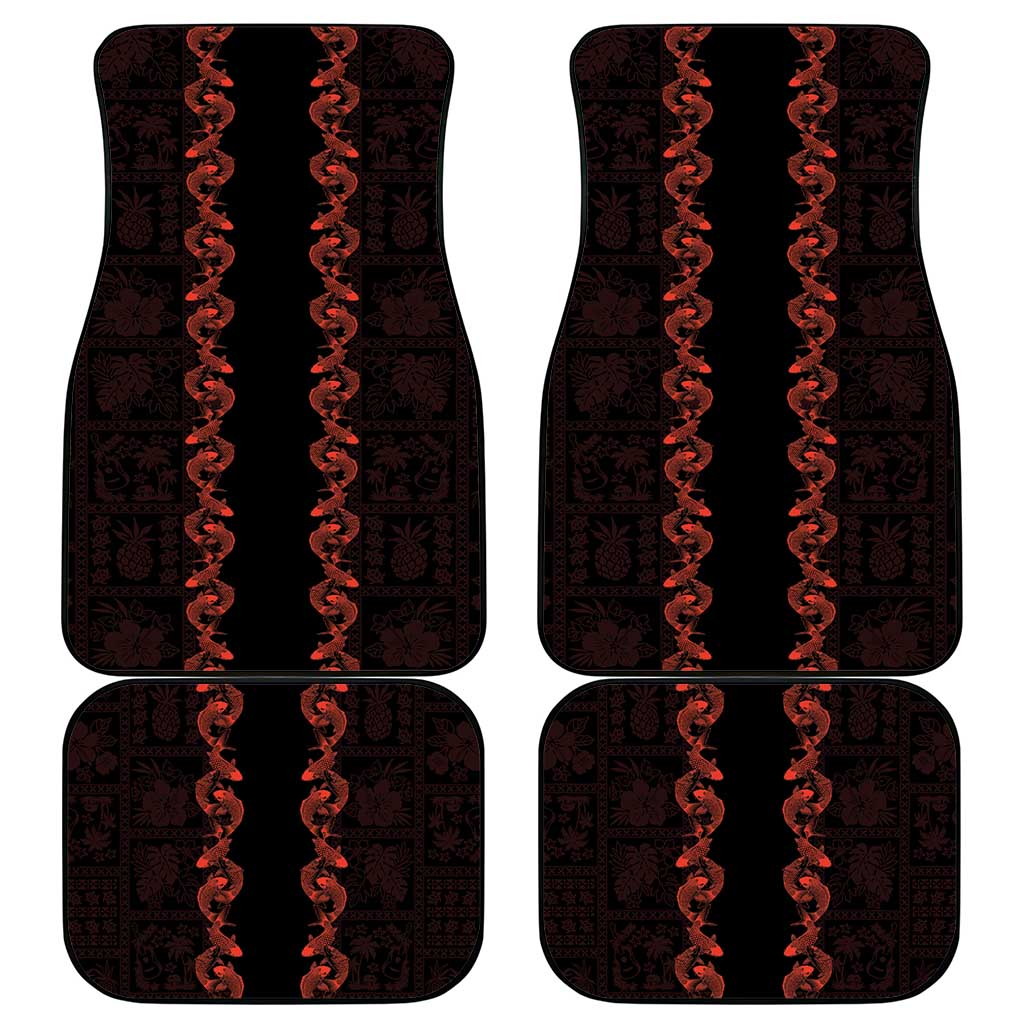 Hawaii Japan Koi Fish Red Car Mats Tapa Pattern - Polynesian Pride