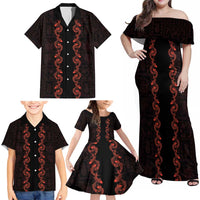 Hawaii Japan Koi Fish Red Family Matching Off Shoulder Maxi Dress and Hawaiian Shirt Tapa Pattern - Polynesian Pride