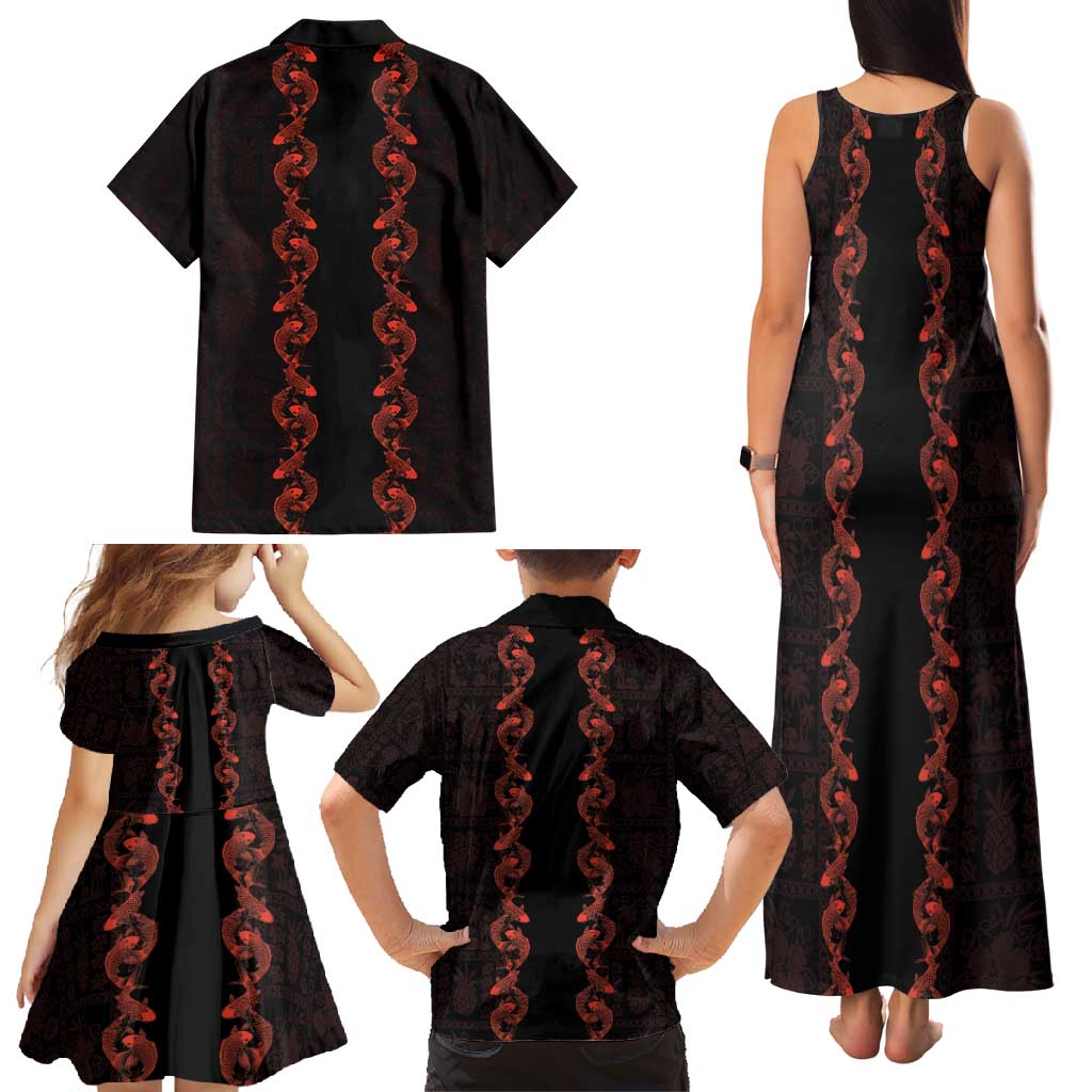 Hawaii Japan Koi Fish Red Family Matching Tank Maxi Dress and Hawaiian Shirt Tapa Pattern - Polynesian Pride