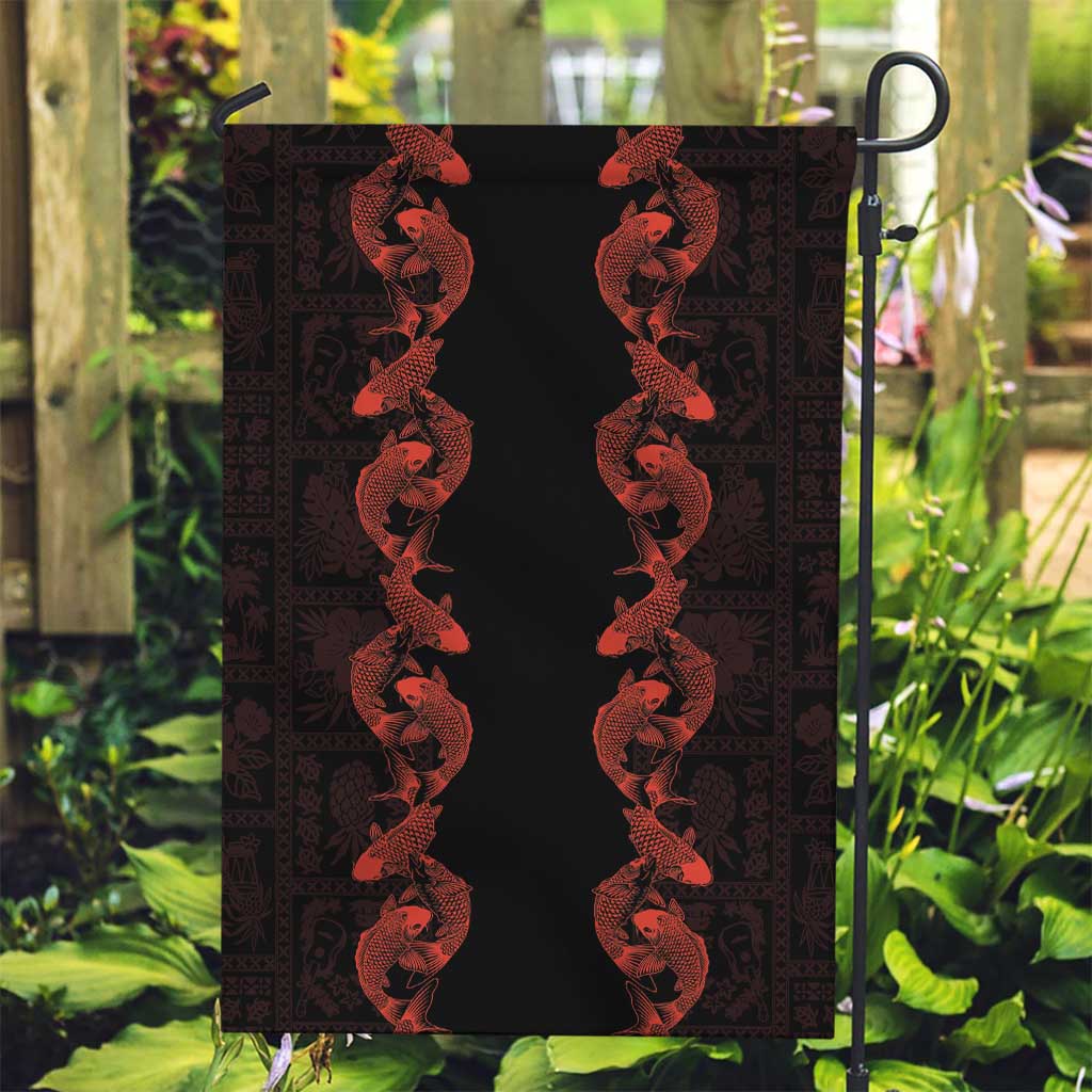 Hawaii Japan Koi Fish Red Garden Flag Tapa Pattern - Polynesian Pride