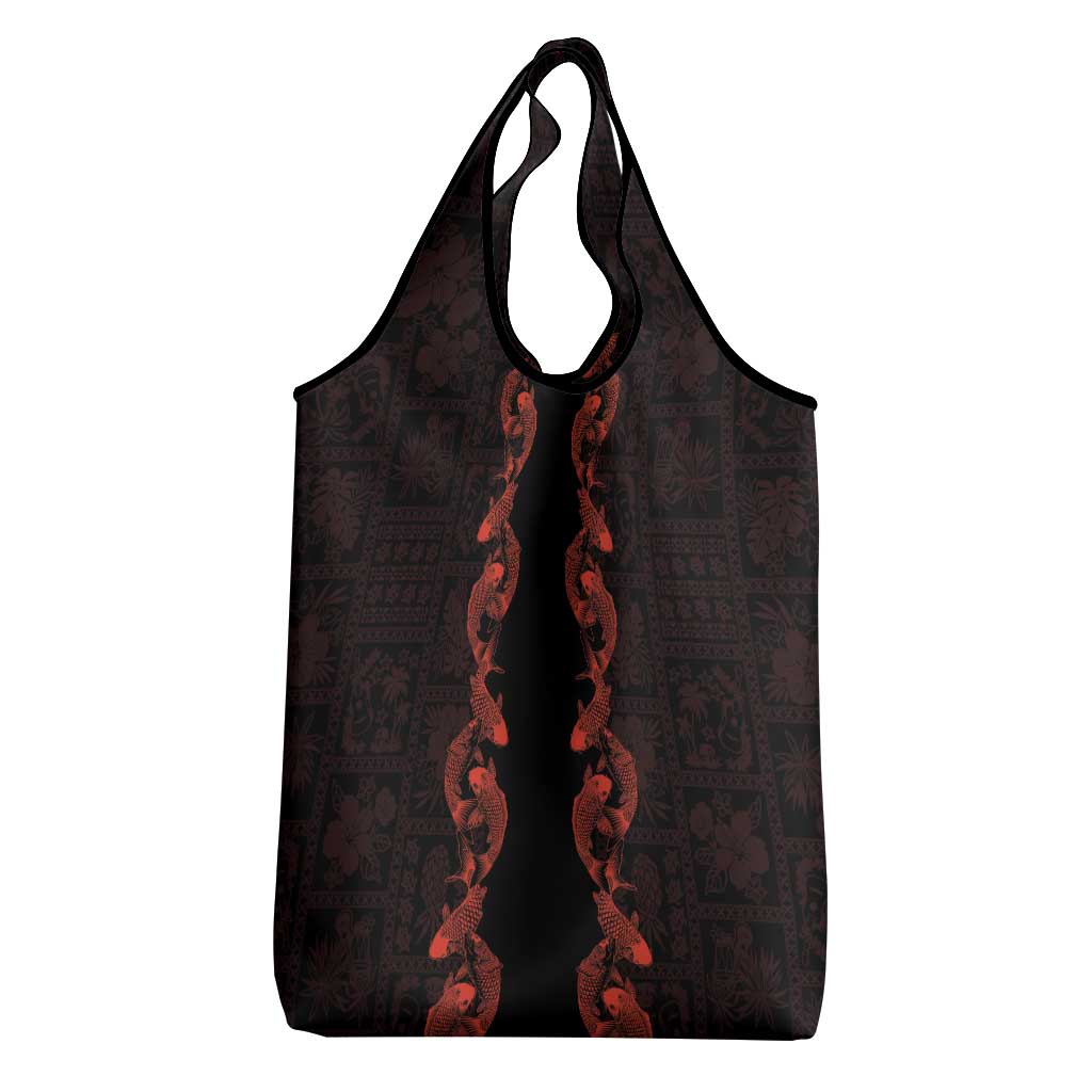 Hawaii Japan Koi Fish Red Grocery Bag Tapa Pattern - Polynesian Pride