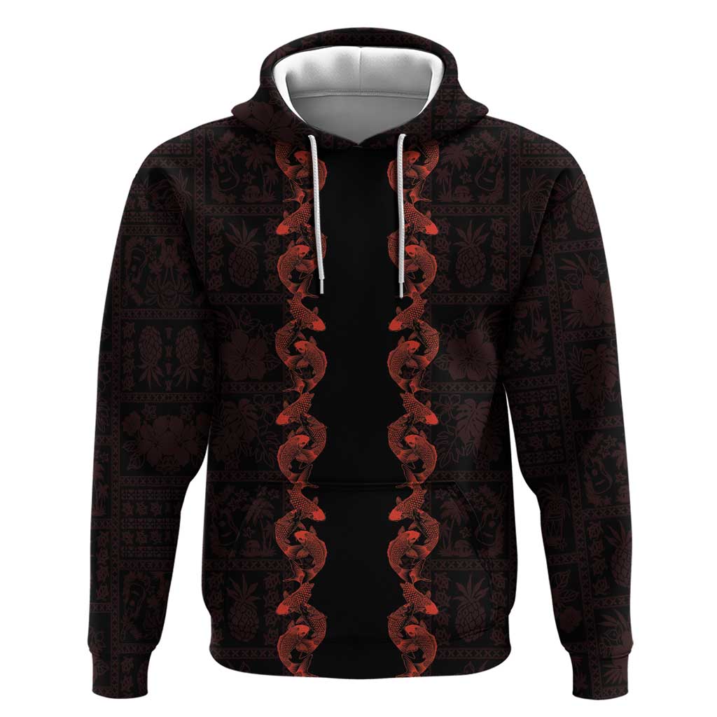 Hawaii Japan Koi Fish Red Hoodie Tapa Pattern LT01 Pullover Hoodie Red - Polynesian Pride
