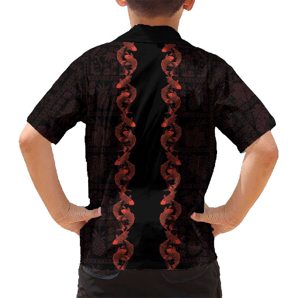Hawaii Japan Koi Fish Red Kid Hawaiian Shirt Tapa Pattern LT01 - Polynesian Pride