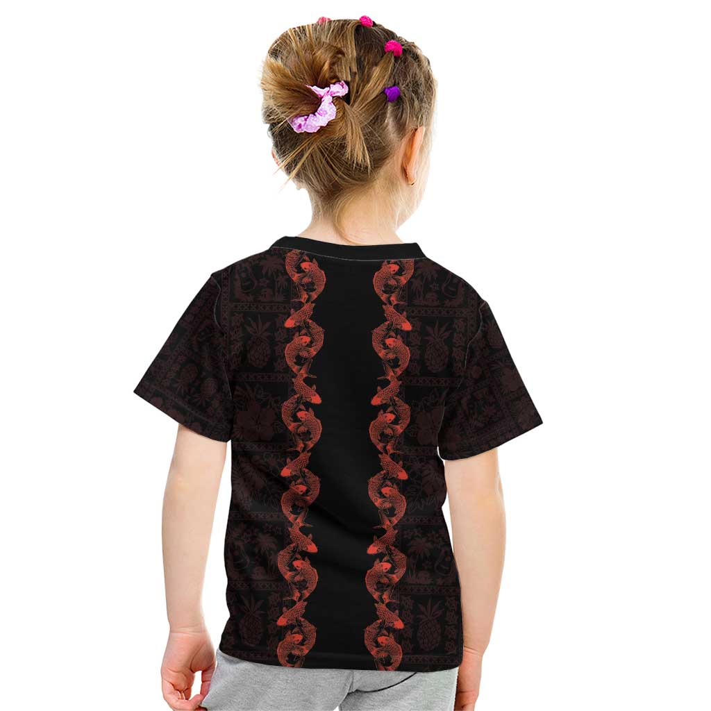 Hawaii Japan Koi Fish Red Kid T Shirt Tapa Pattern - Polynesian Pride