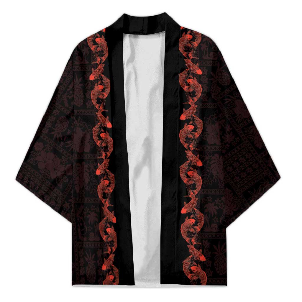 Hawaii Japan Koi Fish Red Kimono Tapa Pattern LT01 Unisex Red - Polynesian Pride