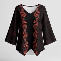 Hawaii Japan Koi Fish Red Kimono Sleeve Blouse Tapa Pattern - Polynesian Pride