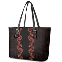 Hawaii Japan Koi Fish Red Leather Tote Bag Tapa Pattern - Polynesian Pride