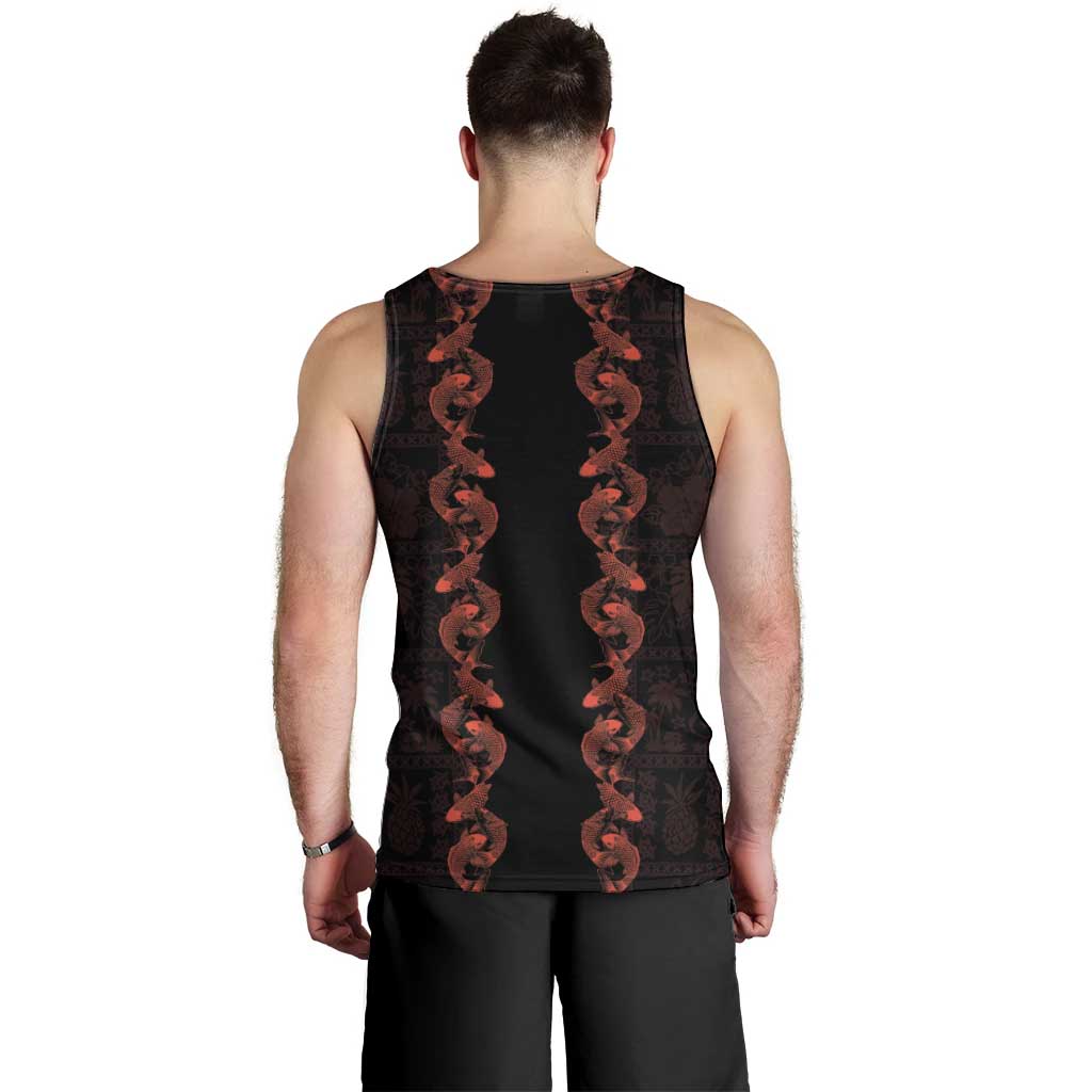 Hawaii Japan Koi Fish Red Men Tank Top Tapa Pattern - Polynesian Pride
