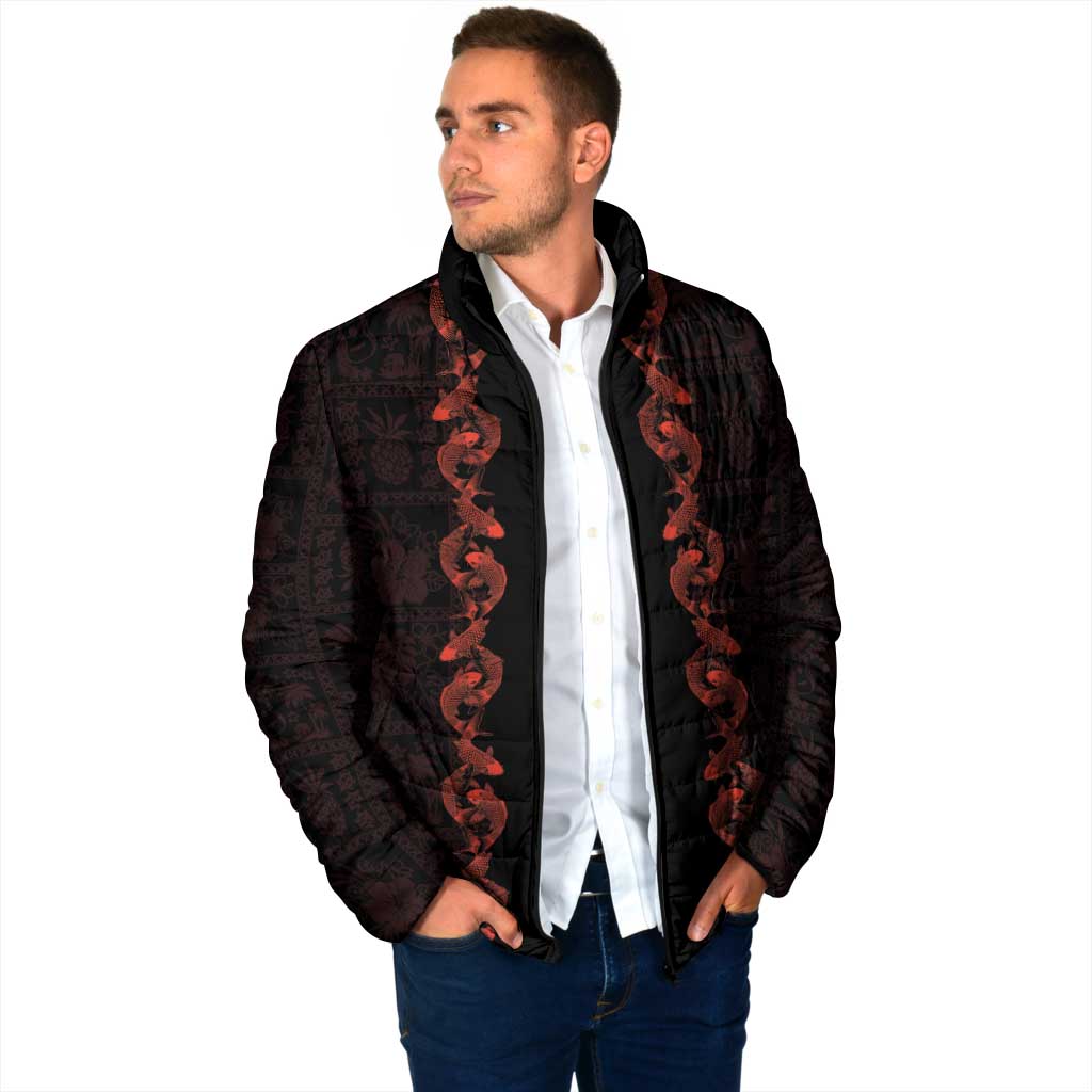 Hawaii Japan Koi Fish Red Padded Jacket Tapa Pattern - Polynesian Pride