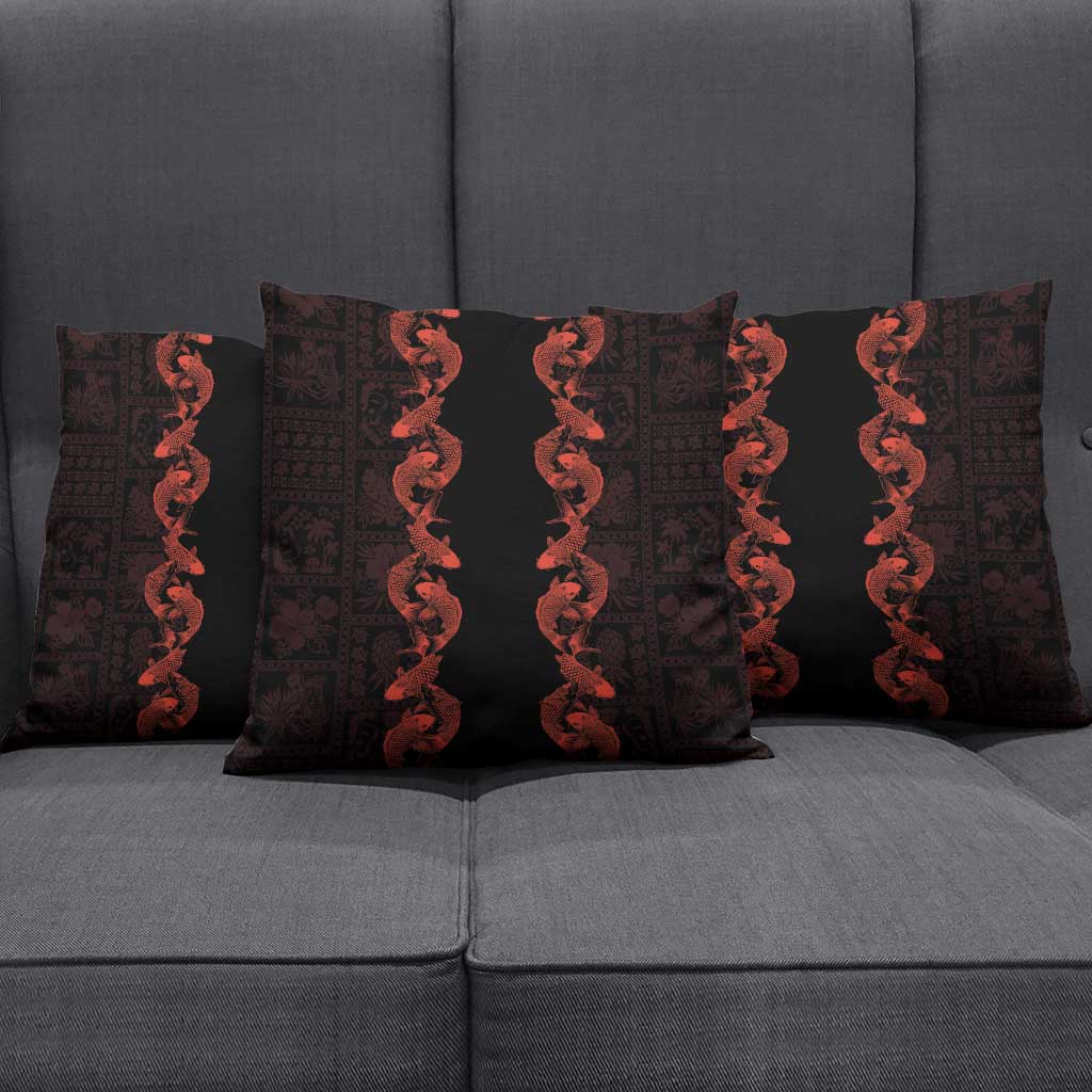 Hawaii Japan Koi Fish Red Pillow Cover Tapa Pattern - Polynesian Pride
