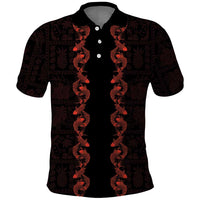 Hawaii Japan Koi Fish Red Polo Shirt Tapa Pattern - Polynesian Pride