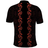 Hawaii Japan Koi Fish Red Polo Shirt Tapa Pattern - Polynesian Pride