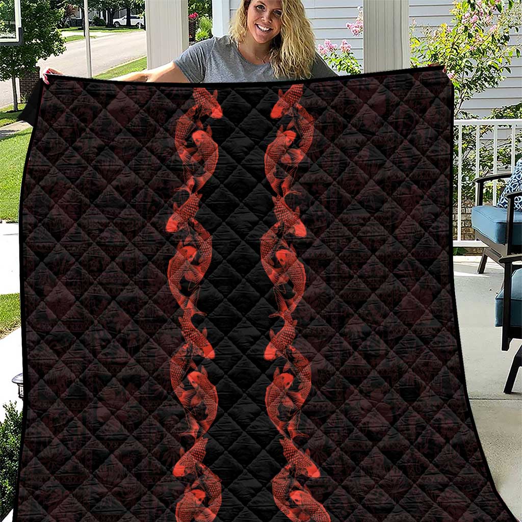 Hawaii Japan Koi Fish Red Quilt Tapa Pattern LT01 Red - Polynesian Pride