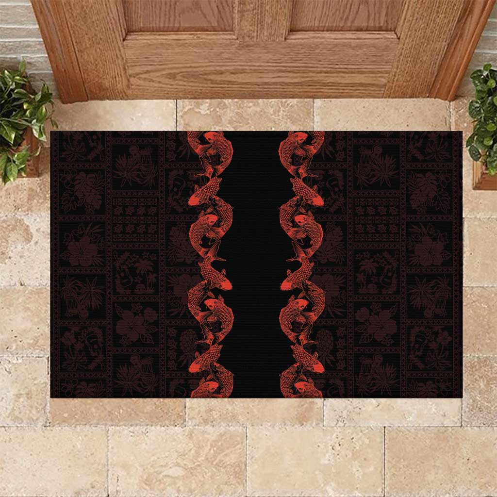 Hawaii Japan Koi Fish Red Rubber Doormat Tapa Pattern - Polynesian Pride