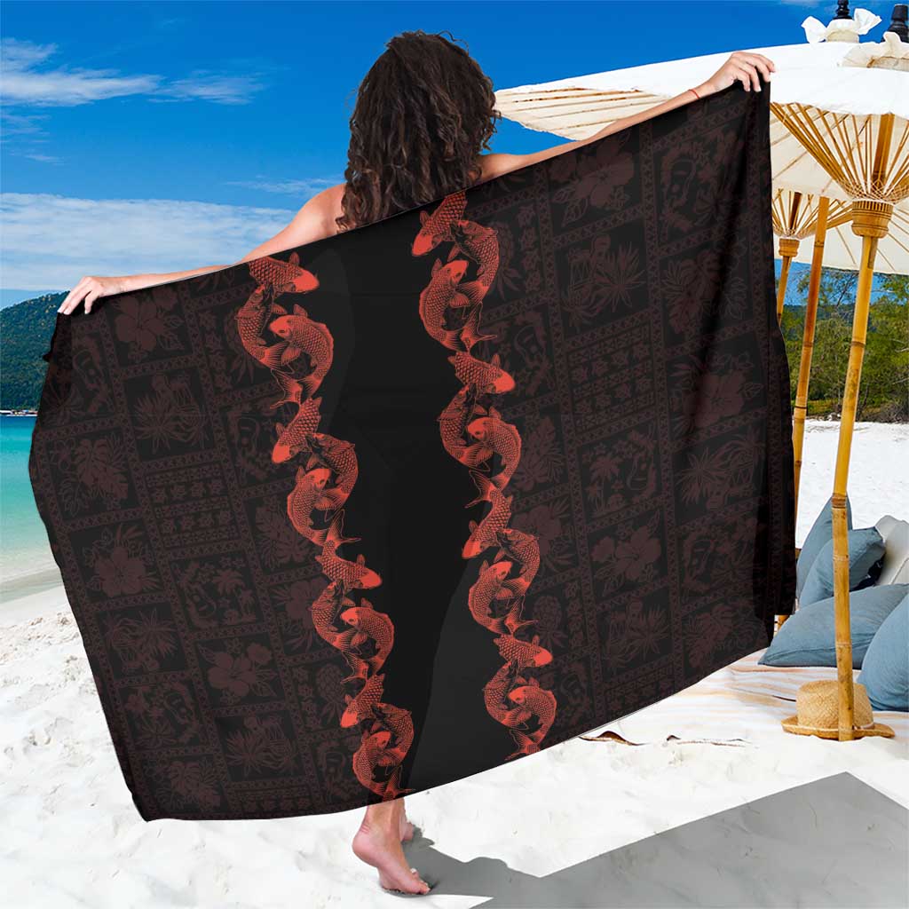 Hawaii Japan Koi Fish Red Sarong Tapa Pattern LT01 One Size 44 x 66 inches Red - Polynesian Pride