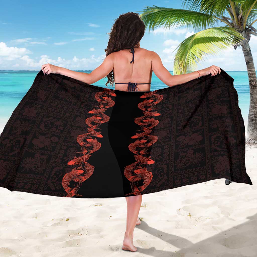 Hawaii Japan Koi Fish Red Sarong Tapa Pattern - Polynesian Pride