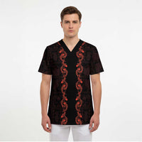 Hawaii Japan Koi Fish Red Scrub Top Tapa Pattern - Polynesian Pride