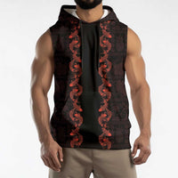 Hawaii Japan Koi Fish Red Sleeveless Hoodie Tapa Pattern - Polynesian Pride