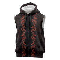 Hawaii Japan Koi Fish Red Sleeveless Zip Hoodie Tapa Pattern - Polynesian Pride