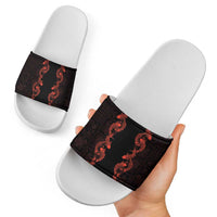 Hawaii Japan Koi Fish Red Slide Sandals Tapa Pattern - Polynesian Pride