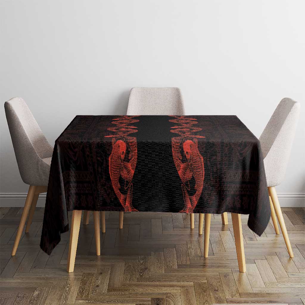 Hawaii Japan Koi Fish Red Tablecloth Tapa Pattern - Polynesian Pride