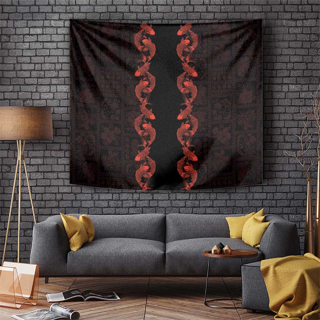 Hawaii Japan Koi Fish Red Tapestry Tapa Pattern LT01 Red - Polynesian Pride