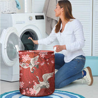 Hawaii Japan Cranes Sakura Flower Red Laundry Basket Japan Heritage Spirit - Polynesian Pride