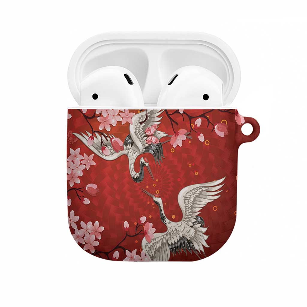 Hawaii Japan Cranes Sakura Flower Red AirPods Case Japan Heritage Spirit LT01 Red - Polynesian Pride