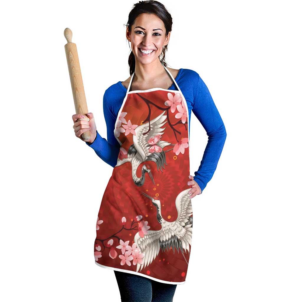Hawaii Japan Cranes Sakura Flower Red Apron Japan Heritage Spirit - Polynesian Pride