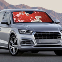 Hawaii Japan Cranes Sakura Flower Red Auto Sun Shade Japan Heritage Spirit - Polynesian Pride