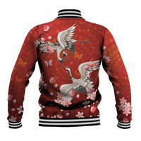 Hawaii Japan Cranes Sakura Flower Red Baseball Jacket Japan Heritage Spirit - Polynesian Pride