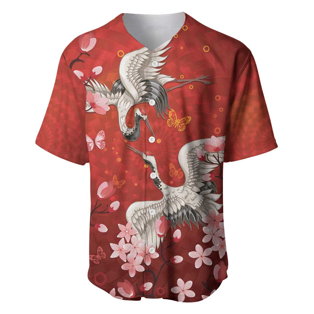Hawaii Japan Cranes Sakura Flower Red Baseball Jersey Japan Heritage Spirit - Polynesian Pride