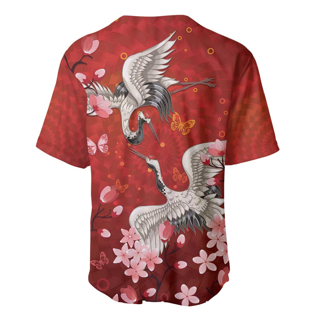 Hawaii Japan Cranes Sakura Flower Red Baseball Jersey Japan Heritage Spirit - Polynesian Pride