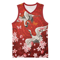 Hawaii Japan Cranes Sakura Flower Red Basketball Jersey Japan Heritage Spirit - Polynesian Pride