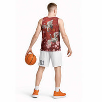Hawaii Japan Cranes Sakura Flower Red Basketball Jersey Japan Heritage Spirit - Polynesian Pride